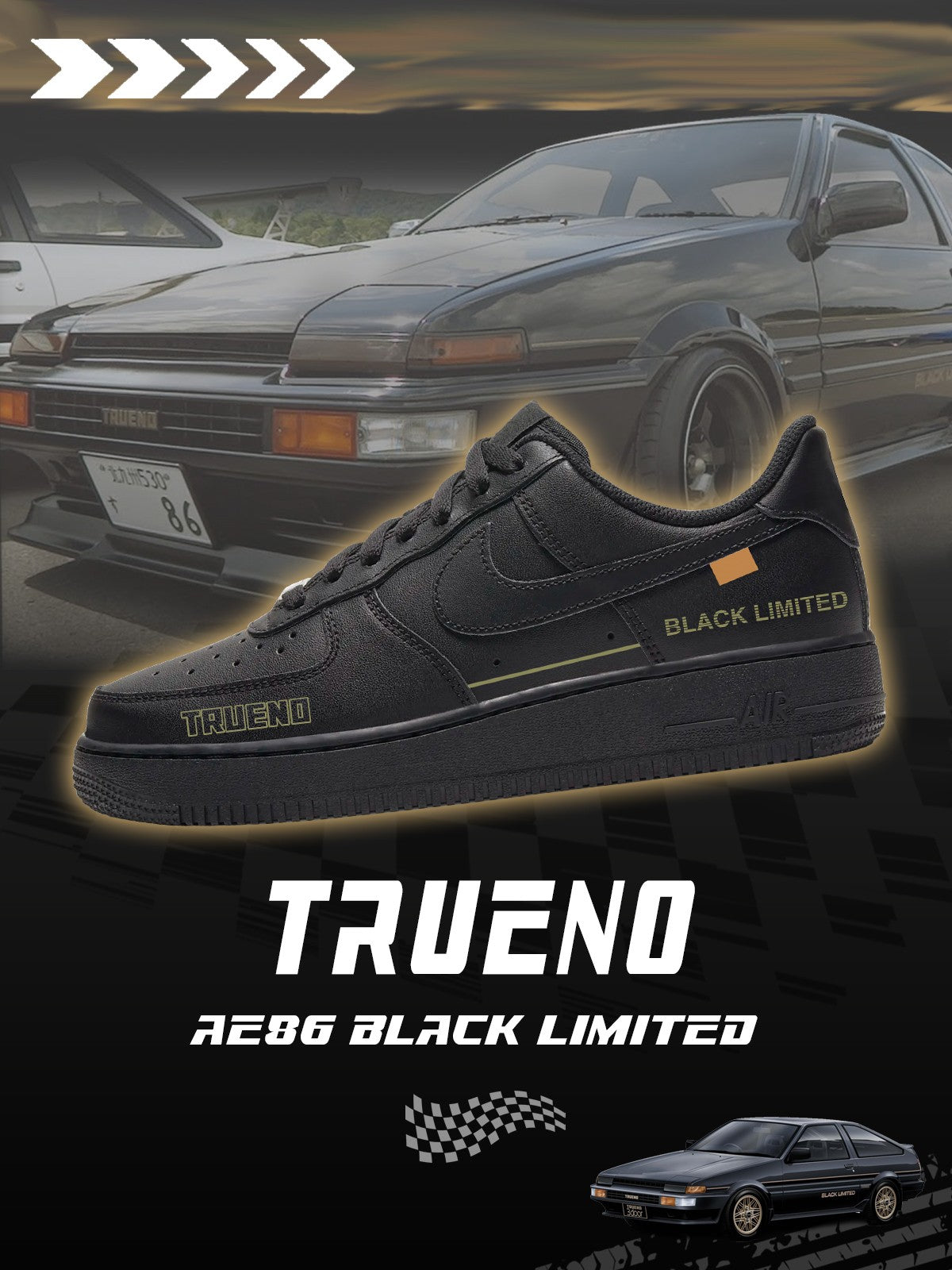 Zapatillas personalizadas AE86 Trueno Black Limited V.1