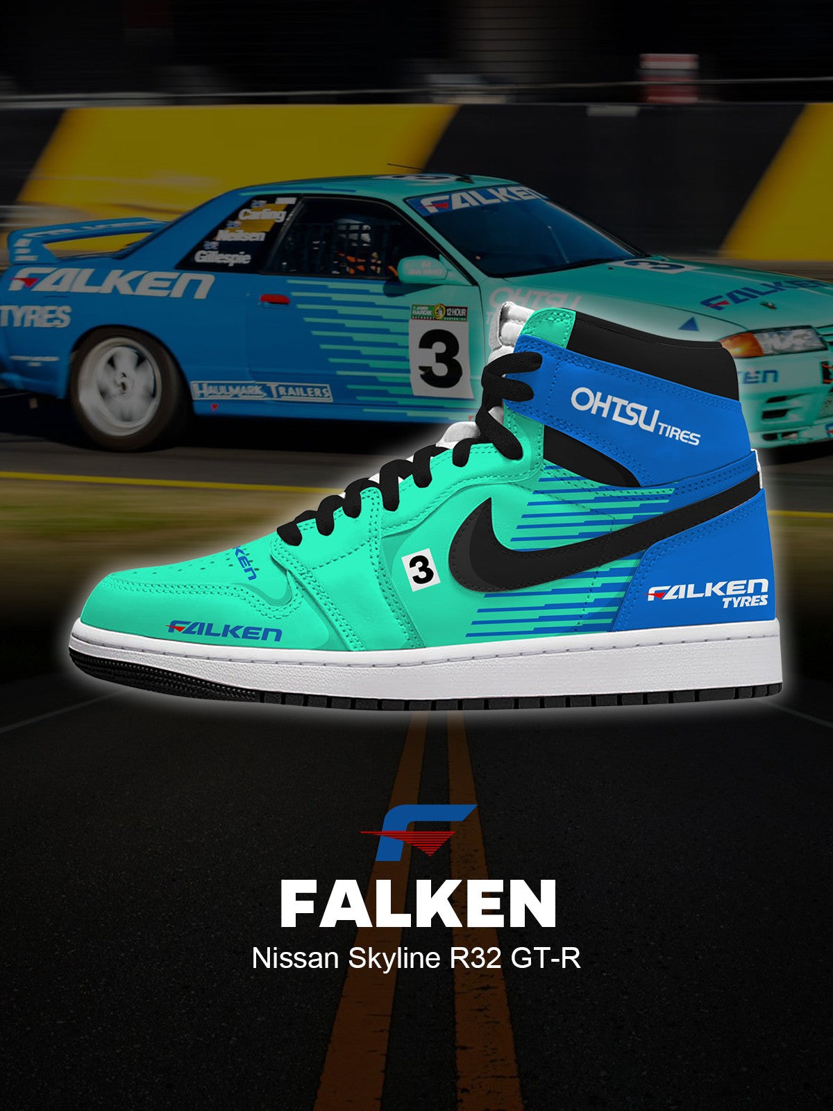 Zapatillas altas personalizadas FALKEN Skyline R32 GT-R V.1