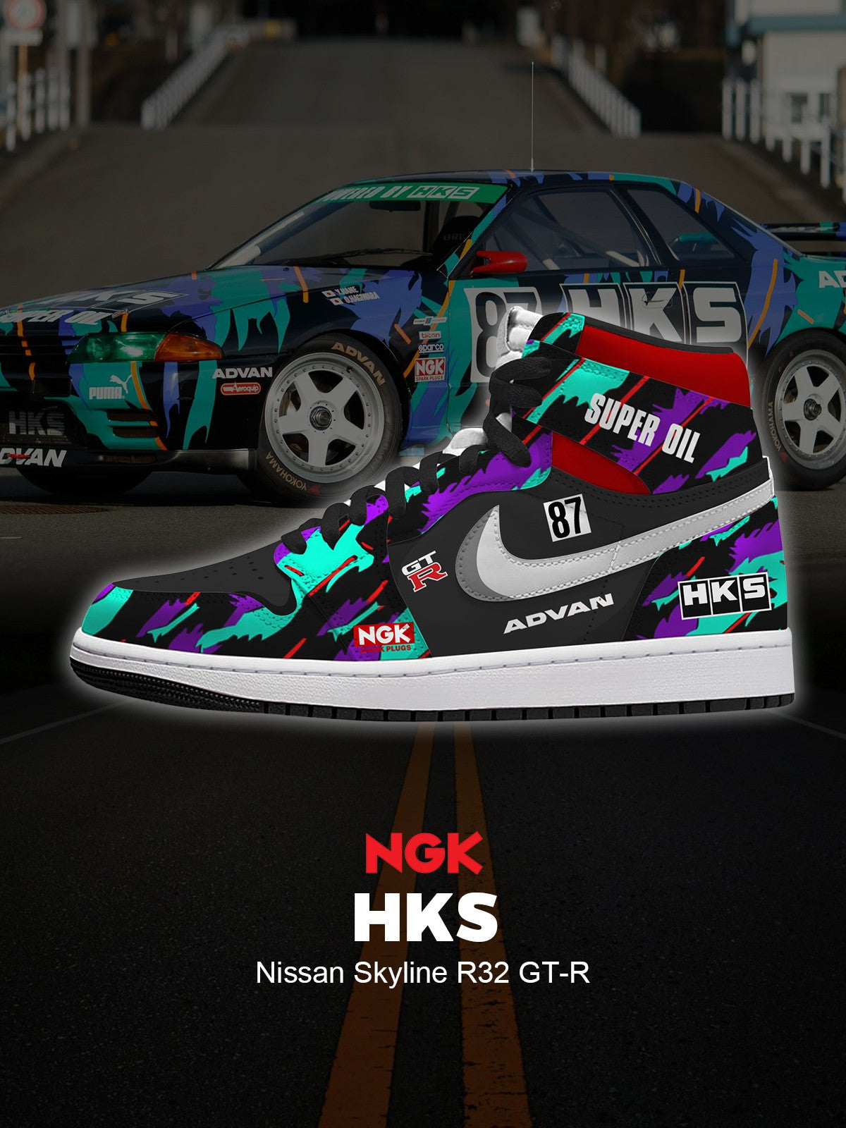 Zapatillas altas personalizadas HKS Skyline R32 GT-R V.1