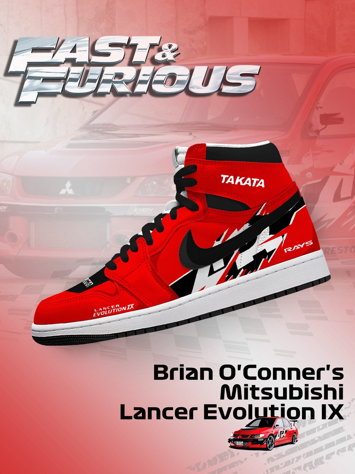 Zapatillas altas personalizadas Lancer Evolution IX V.1 de Brian O'Conner
