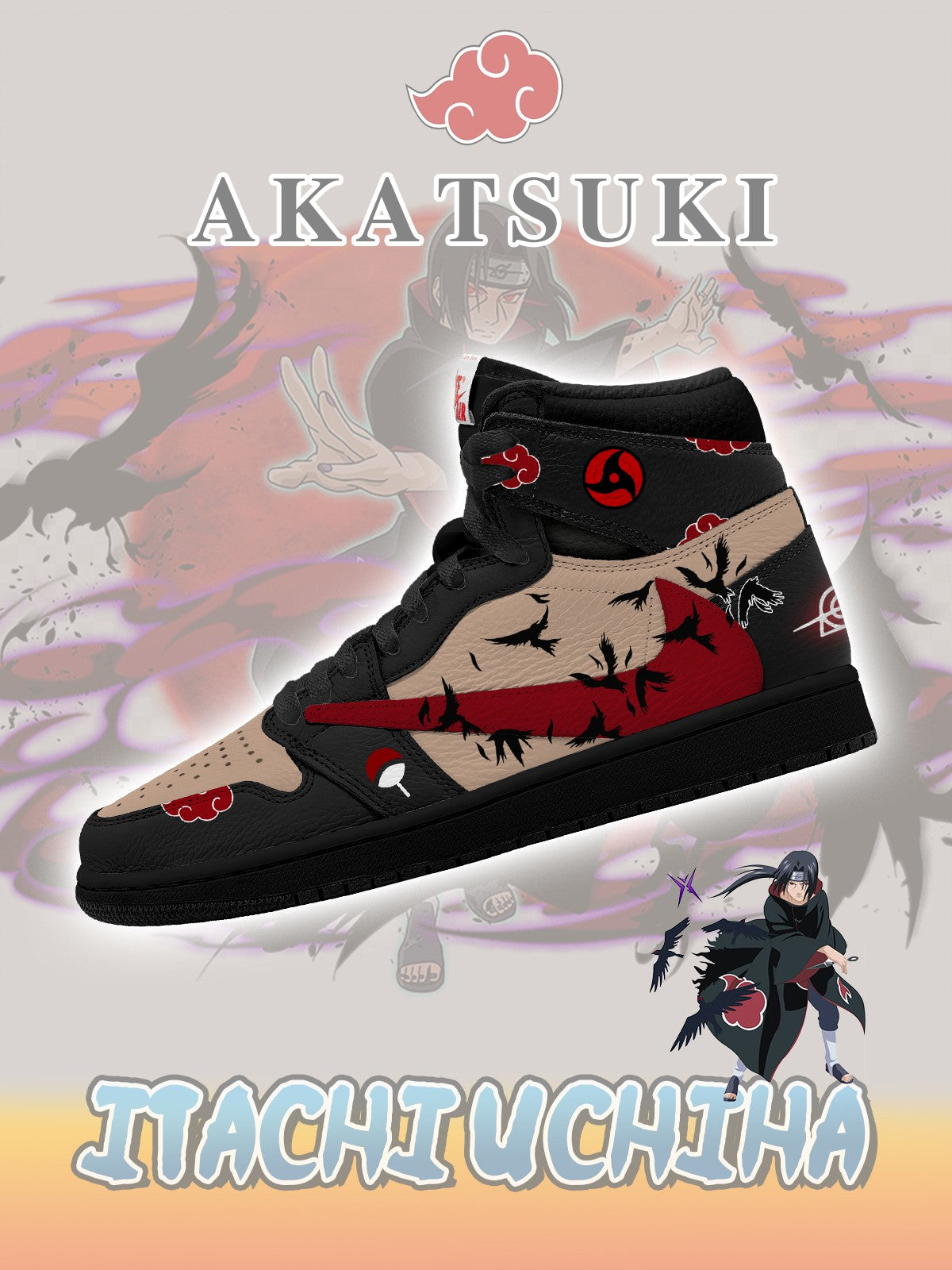 Zapatillas altas TS personalizadas Akatsuki Itachi Uchiha V.6